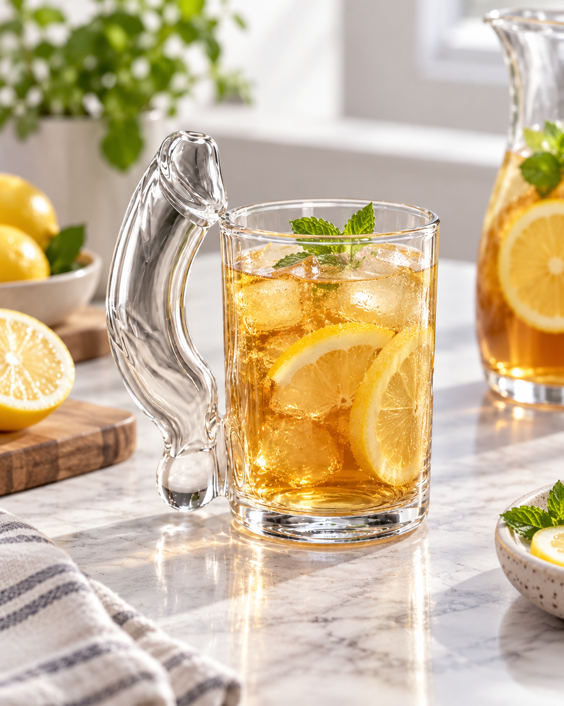 DENBC Glass Mug – The Innovative Handle That Turns Into a Built-In Straw